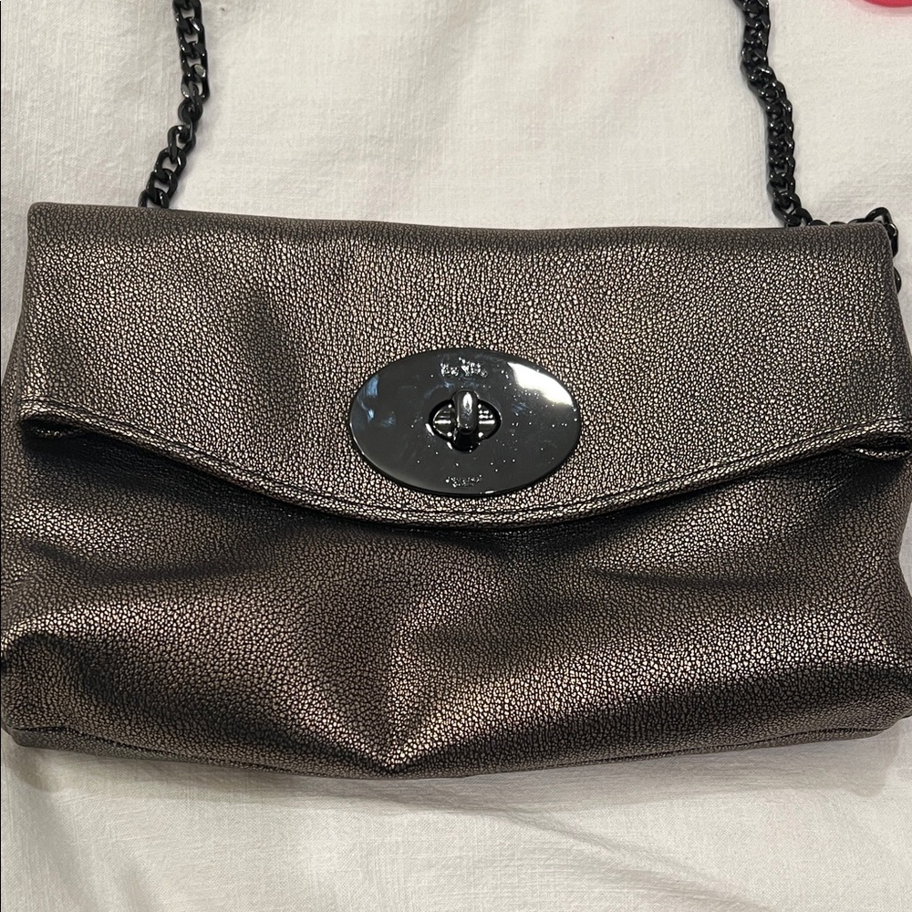 Coach Metallic Gold/Black Leather Shoulder Bag/Clutch